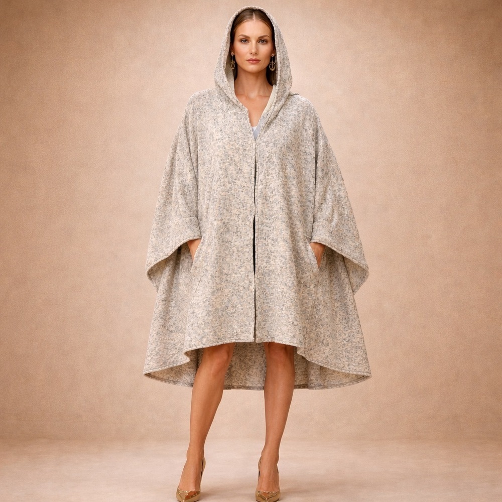 Le Moda Hooded Cape Poncho | One Size | Neutral Luxe Layer